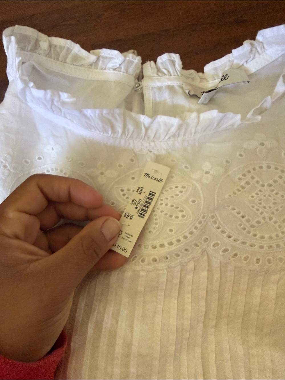 Embroidered Pintuck High-Neck Top - Picture 4 of 4